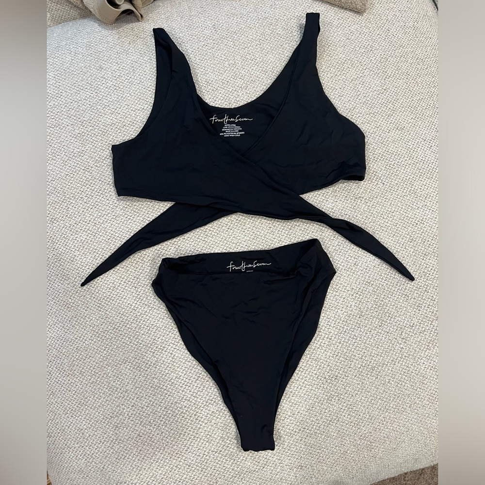 Black Wrap-Front Bikini Set - Front Row